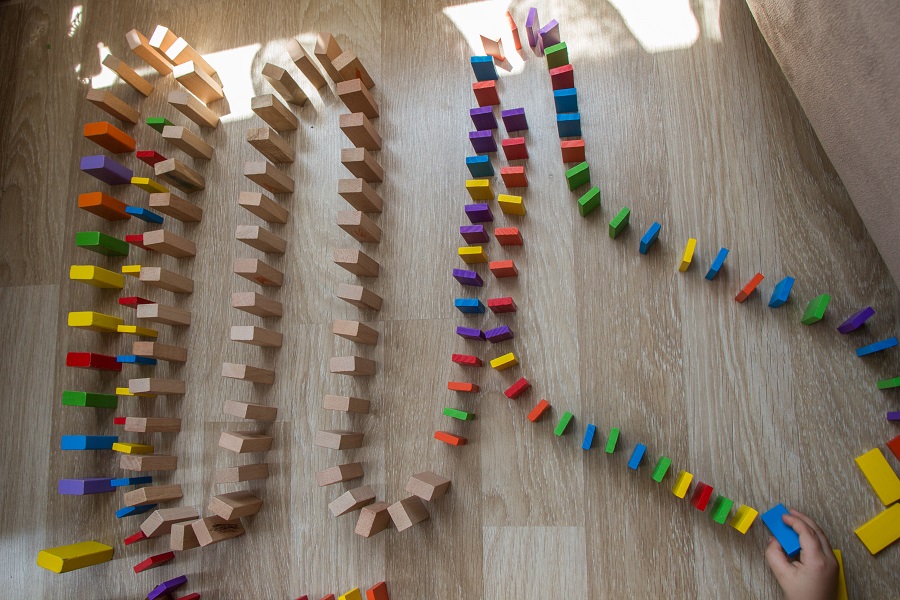 Wooden domino run set